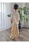 Yellow Striped Muslin Trousers&Natural Şile Cloth Tassel Capri Sleeve Shirt Cotton Summer Set Mtye0072 - 3