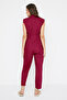Bordo Gömlek Yaka Kolsuz Gabardin Dokuma Tulum TWOSS21TU0233 - 4
