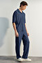 Indigo Oversize/Geniş Kesim Dokulu Ottoman Polo Yaka T-Shirt TMNSS23PO00020 - 7