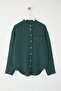 Petrol Yeşili %100 Keten Oversize Gömlek TWOSS25GO00131 - 5