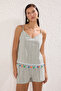 Striped Woven Tassel Beach Blouse-Shorts Set Tbess25Au00067