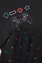 Black Regular Game Printed Knitted Shorts Pajama Set Tmnss25Pt00077 - 5