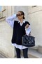 Women's Black V-Neck Slit Sweater Front Length 65 cm Back Length 70 cm Width 50 cm Knitwear Sweater
