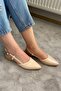 Women's Tena Beige Patent Leather Open Back Pointed Toe Daily Ballerinas - 4