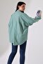 Poplin Fabric Oversize Women's Shirt with Pocket Detail - Water Green - 4