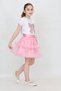 Girl's Bow Pattern T-Shirt Ruffle Detail Pink Skirt Suit April 23 October Show Outfit - 5