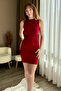 Draped Mini Red Claret Red Dress - 5