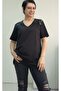 Black V-Neck Front Shoulder Black and White Sequin Pallette Detailed Short-Sleeved Combed Viscose T-Shirt - 5