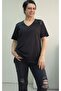 Black V-Neck Front Shoulder Black and White Sequin Pallette Detailed Short-Sleeved Combed Viscose T-Shirt