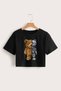 Griland Women's Black Robotic Printed Oversize Crop Top - 2
