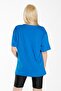 Women's Blue Basic Crew Neck Oversize Cotton T-shirt - 4