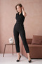 Women's Flexible Fabric Jacket Collar Belt Detailed Black Evening Dress Jumpsuit 32044 - 7