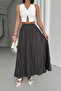Women's Black Crush Effect Long Flared Skirt - 5