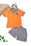 Baby Boy Polo Collar Elephant Embroidered Plaid Shorts Summer 6-9-12-18-24 Months Baby Set - 2