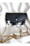Women's Black and White Patterned Chain Strap Mini Crossbody Bag - 5