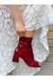 Smile Burgundy Patent Leather Lace up 5 cm Heeled Summer Boots - 4