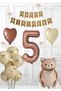 Retro Brown Bear Birthday Set Balloon with Ribbon Brown Heart Balloon Kraft Happy Banner 5 Years Old