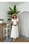 White Square Neck Eyelet Embroidery Long Dress - 6