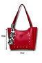 Women's Red Shopper Hand and Shoulder Bag with Front Pocket, Studded Scarf, Zipper and Snap Closure - 2