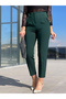 Women's Collared High Waist Tube Leg Fabric Trousers Dark Emerald
