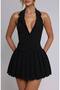 Double diver fabric lined pleated black skirt & button detailed black vest 2-piece set - 6