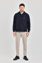 Men's Navy Blue Classic Collar Seasonal Coat & Jacket