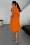 Women's Harber Orange V-Neck Belted Dress Ayrobin Fabric, New Season Summer - 4