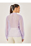 Dobby Balloon Sleeves Blouse with Lace Detail - 5