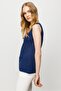 Women's Crew Neck Camisole Cotton Strap T-shirt Navy Blue - 3