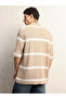Textured Striped Polo Neck Oversized T-Shirt - 4