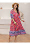 Floral Printed Half Sleeves V Neck Midi Dress