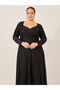 Plus Size Flocked Floral Sleeves Sweetheart Neck A-Line Maxi Dress - 3