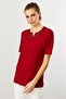 Women's Open Collar Embroidered Combed Cotton T-Shirt Cherry - 5