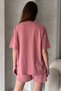 Dusty Rose Cotton Oversize T-Shirt Shorts Women's Two Piece Set - 3