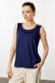 Women's Round Neck T-Shirt with Stone Collar and Straps, Navy Blue - 4