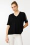 Women's V-neck Combed Cotton T-shirt with Stones Black - 5
