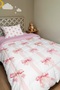 Pink Striped Bows Patterned Single Quilt and Pillowcase