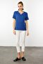 Women's T-Shirt with Slit Collar and Embroidery, Indigo - 5