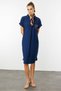 Women's Polo Neck Pocket Chain Detailed Dress Navy Blue - 5