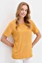 Women's Crew Neck Flamed Fabric Combed Cotton T-Shirt Mustard