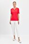 Women's Shoulder and Collar Edge Embroidered Cotton T-shirt Red - 3