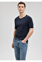 Rib Detailed V-Neck Navy Blue T-Shirt Fitted / Fitted Cut 061313 -25723 - 2