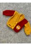 Hand Knitted Yellow Red Lion Detailed Boy's Cardigan - 3