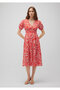V-Neck Printed Red Dress 1310383-85891