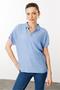 Women's Polo Collar Short Sleeve Shirt Blue - 4