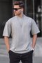 Erkek Boyalı Gri Oversize Fit Basic Tişört 6066 - 3