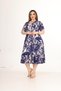 Plus Size V-Neck Short Sleeve Skirt Pleated Stylish Combed Viscose Midi Length Dress - 4