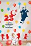 23 April Themed Flagged Double Sided Printed Sticker Set, Ataturk and Child Glass Sticker - 3