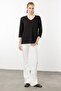 Women's V-Neck Combed Cotton Blouse Black - 5