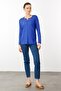 Women's Embroidered Long Sleeve Combed Cotton Blouse Cobalt Blue - 5